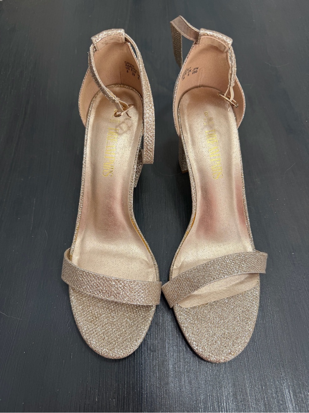 DREAM PAIRS Gold Glitter Chunky Heels Size 8